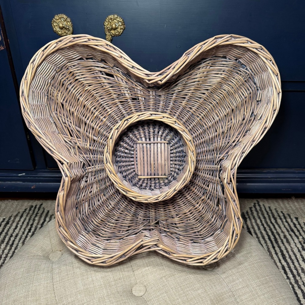 Vintage Butterfly Wicker Rattan Chip Dip Serving Basket Gray Boho Cottagecore